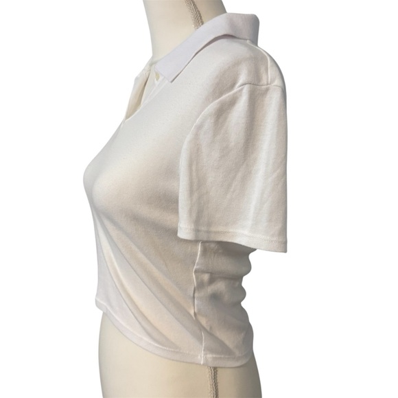 American Eagle Outfitters Cropped White Short Sleeve Polo | Excellent Condition - Picture 3 of 7